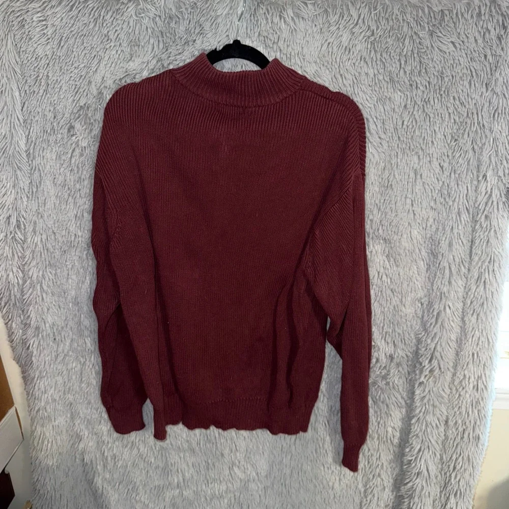 Vintage LL‎ Bean Maroon Ribbed Full Zip Mock Neck Sweater Men's Large